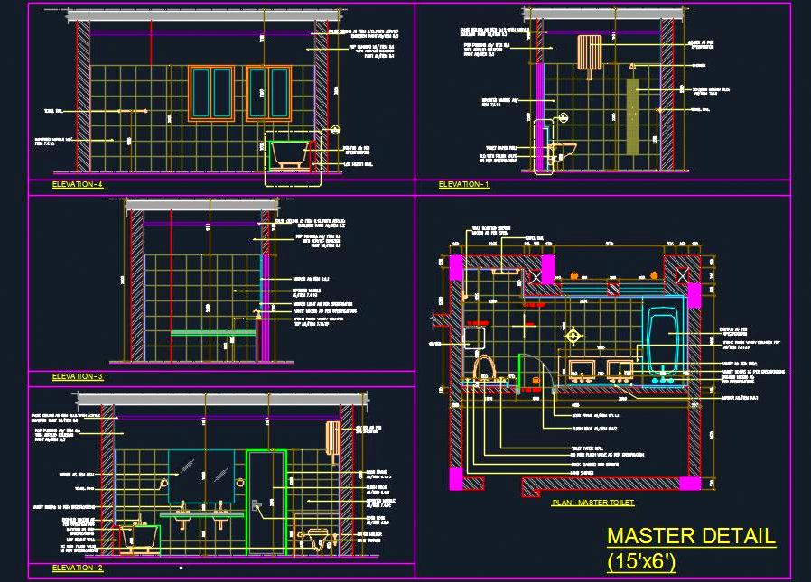 Master Bathroom CAD Design- 15'x6' with Tub & Shower